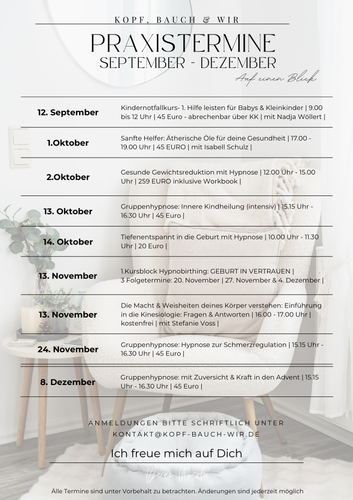 Praxistermine 2026: September bis Dezember